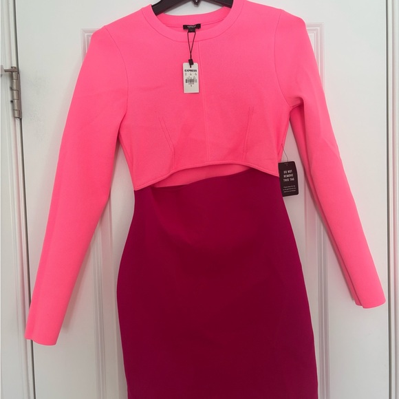 Express Pink and Magenta Long Sleeve Dress - Picture 7 of 10